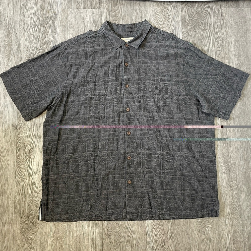 Tommy Bahama Shirt Mens 3XB Gray Silk Embossed Textured Seersucker Short Sleeve